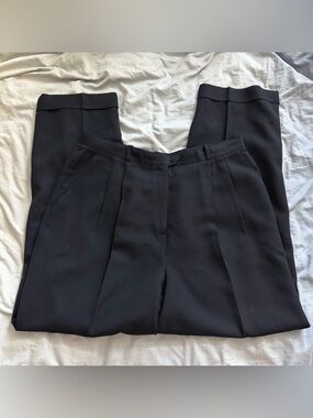 Lauren Ralph Lauren Wool Trousers Size 16 High Rise Pleated Navy Dress Pants